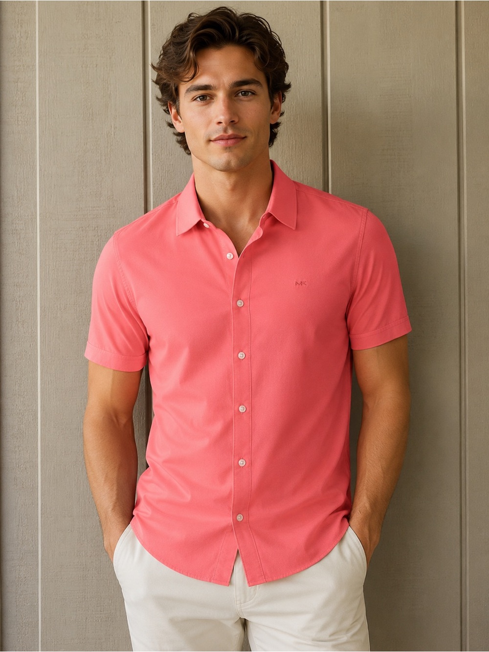 Michael Kors Coral Short-Sleeve Button-Down Shirt